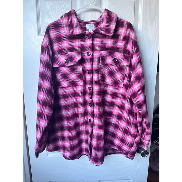 Time and Tru Jacket XXL Women's Pink Paid Shacket Winter Coat Wool Blend - Picture 1 of 6